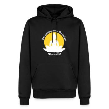 The greatest joy is the insight - Männer Premium Bio Hoodie - Schwarz - Vorne - Nico (187cm)