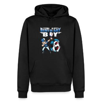 Anniversaire Fille Joueur de baseball Anniversaire Garçon 8 - Sweat à capuche Premium bio Homme - noir - Devant - Nico (187cm)