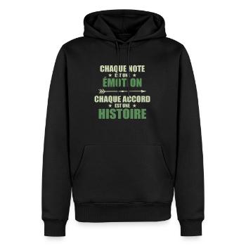 Univers musical: note = Émotion, accord = Histoire - Sweat à capuche Premium bio Homme - noir - Devant - Nico (187cm)