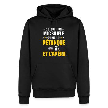 apéro pétanque mec simple - Sweat à capuche Premium bio Homme - noir - Devant - Nico (187cm)