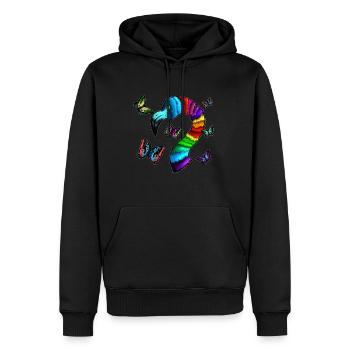 Flamant rose et papillons oiseau insecte cadeau - Sweat à capuche Premium bio Homme - noir - Devant - Nico (187cm)