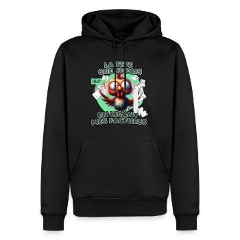 La tête que je fais en lisant mes factures - Sweat à capuche Premium bio Homme - noir - Devant - Nico (187cm)