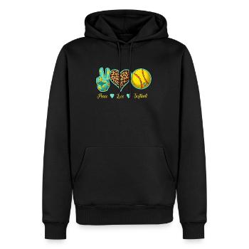Liebe für Softball, Frieden Liebe Softball Graphik - Männer Premium Bio Hoodie - Schwarz - Vorne - Nico (187cm)