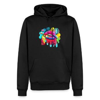Discokugel & Regenbogen Lippen Mund Grafikdesign - Männer Premium Bio Hoodie - Schwarz - Vorne - Nico (187cm)