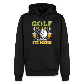 Golf et bière, c’est pourquoi je suis ici Golfeur amateur - Sweat à capuche Premium bio Homme - noir - Devant - Nico (187cm)