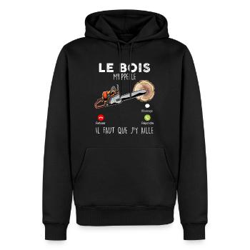 Le Bois Cadeau Bûcheron homme et Femme - Sweat à capuche Premium bio Homme - noir - Devant - Nico (187cm)