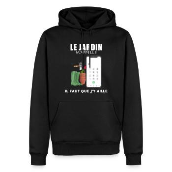 Jardinier jardinière humoour le jardin m'appelle - Sweat à capuche Premium bio Homme - noir - Devant - Nico (187cm)