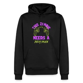 THIS ZOMBIE NEEDS A JUICY BRAIN *Happy Halloween* - Männer Premium Bio Hoodie - Schwarz - Vorne - Nico (187cm)