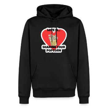 Love is... sharing your popcorn - Männer Premium Bio Hoodie - Schwarz - Vorne - Nico (187cm)