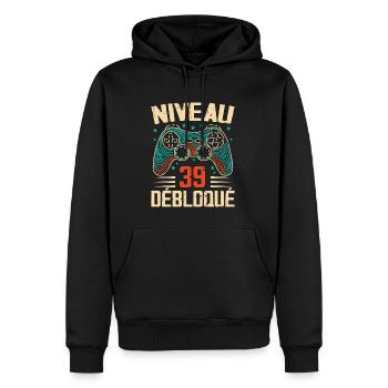 1985 cadeaux 39e Anniversaire, Aventure de 39 Ans - Sweat à capuche Premium bio Homme - noir - Devant - Nico (187cm)