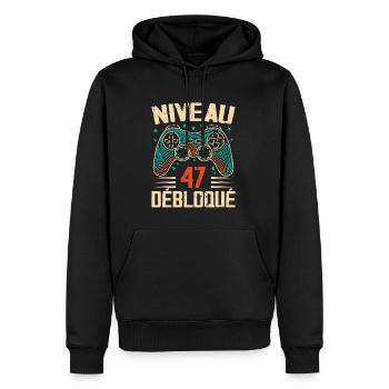 1977 cadeaux 47e Anniversaire, Aventure de 47 Ans - Sweat à capuche Premium bio Homme - noir - Devant - Nico (187cm)