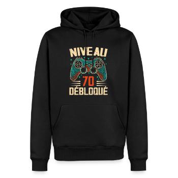 1954 cadeaux 70e Anniversaire, Aventure de 70 Ans - Sweat à capuche Premium bio Homme - noir - Devant - Nico (187cm)