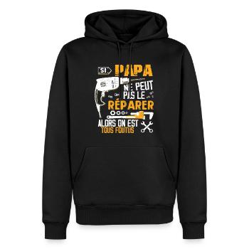 Si PAPA Ne Peut Pas Le Réparer On Est Tous Foutus - Sweat à capuche Premium bio Homme - noir - Devant - Nico (187cm)