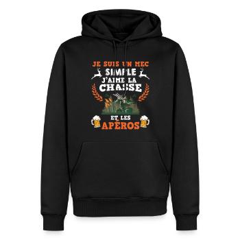 Mec simple chasse et apéro Humour Biere Chasseur - Sweat à capuche Premium bio Homme - noir - Devant - Nico (187cm)