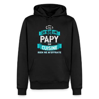 Mon Papy Aime La Cuisine Idée Cadeau Grand-Père - Sweat à capuche Premium bio Homme - noir - Devant - Nico (187cm)