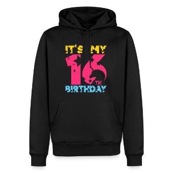C’EST MON 16E ANNIVERSAIRE LICORNE 16E ANNIVERSAIRE - Sweat à capuche Premium bio Homme - noir - Devant - Nico (187cm)