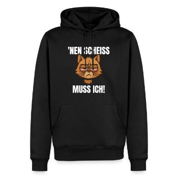 Lustige Katze mit frechem Spruch 'nen Scheiss - Männer Premium Bio Hoodie - Schwarz - Vorne - Nico (187cm)