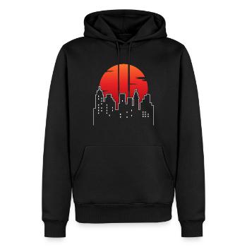 Skyline Mainsadt Vie nocturne Lune Coucher de soleil - Sweat à capuche Premium bio Homme - noir - Devant - Nico (187cm)