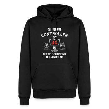 Dieser Controller ist 30. Schonend behandeln - Männer Premium Bio Hoodie - Schwarz - Vorne - Nico (187cm)
