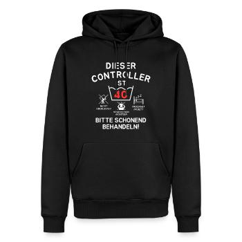 Dieser Controller ist 40. Schonend behandeln - Männer Premium Bio Hoodie - Schwarz - Vorne - Nico (187cm)