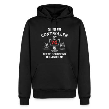 Dieser Controller ist 70. Schonend behandeln - Männer Premium Bio Hoodie - Schwarz - Vorne - Nico (187cm)