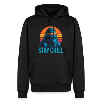Stay Chill Retro Yeti Design - Men’s Premium Organic Hoodie - black - Front - Nico (187cm)