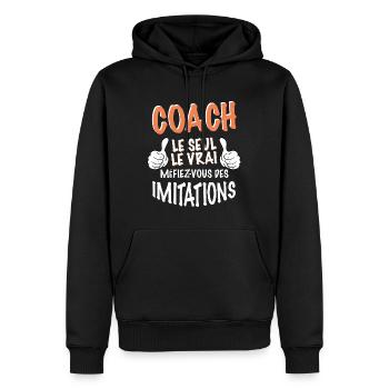 Mon coach, le vrai, le sol. idée cadeau homme - Sweat à capuche Premium bio Homme - noir - Devant - Nico (187cm)