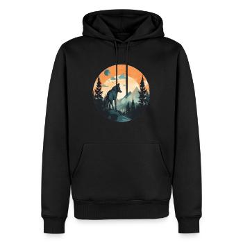 Wolf in den Bergen - Männer Premium Bio Hoodie - Schwarz - Vorne - Nico (187cm)