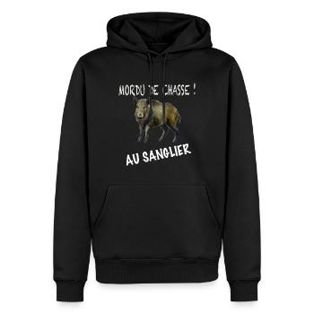 Mordu De Chasse Au Sanglier - Sweat à capuche Premium bio Homme - noir - Devant - Nico (187cm)
