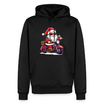 Funny Santa Claus gnome on a motorbike - Men’s Premium Organic Hoodie - black - Front - Nico (187cm)