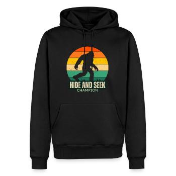 Vintage Verstecken Champion Lustiger Bigfoot - Männer Premium Bio Hoodie - Schwarz - Vorne - Nico (187cm)