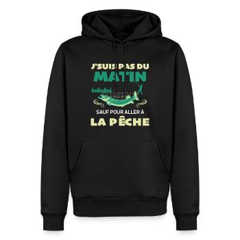 Le Matin Du pêcheur Humour Papy - Sweat à capuche Premium bio Homme - noir - Devant - Nico (187cm)