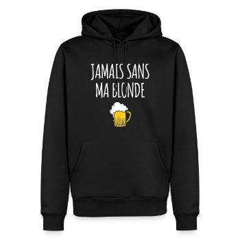 Jamais sans ma blonde - Sweat à capuche Premium bio Homme - noir - Devant - Nico (187cm)
