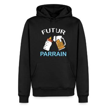 Parrain Annonce Naissance Frère Cadeau Homme - Sweat à capuche Premium bio Homme - noir - Devant - Nico (187cm)