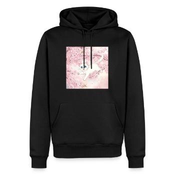 Chaton Blanc Cerisier en Fleur, Douceur et Poésie - Sweat à capuche Premium bio Homme - noir - Devant - Nico (187cm)