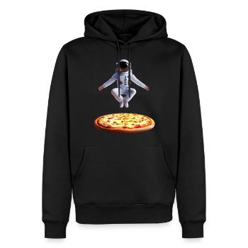 Hovering astronaut over pizza - Men’s Premium Organic Hoodie - black - Front - Nico (187cm)