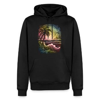 Soleil, Coucher de soleil, Mer, Palmiers, Vacances, Été - Sweat à capuche Premium bio Homme - noir - Devant - Nico (187cm)
