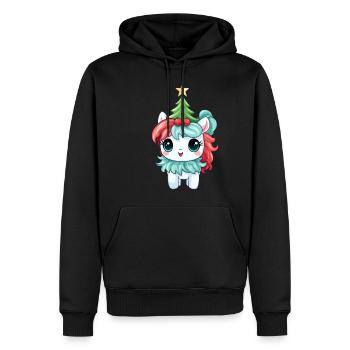 Christmas unicorn with fir tree and - Men’s Premium Organic Hoodie - black - Front - Nico (187cm)