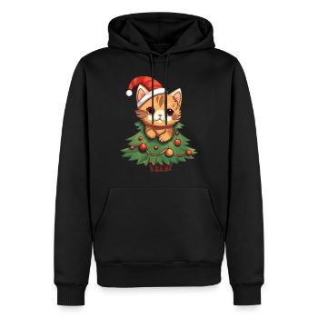 Chat de Noël - Chat mignon dans le sapin de Noël - Sweat à capuche Premium bio Homme - noir - Devant - Nico (187cm)