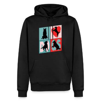 Chiens J’aime Chiens Silhouettes Chien Maman Chien Papa - Sweat à capuche Premium bio Homme - noir - Devant - Nico (187cm)