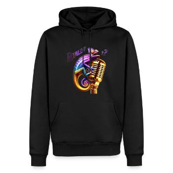 Lila-goldenes Chameleon auf Mikrofon Really - Männer Premium Bio Hoodie - Schwarz - Vorne - Nico (187cm)