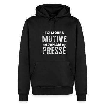 Toujours motivé jamais pressé. - Sweat à capuche Premium bio Homme - noir - Devant - Nico (187cm)