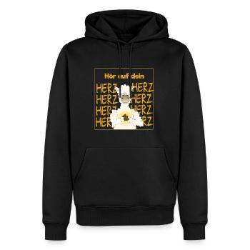 Hör auf dein Herz - Alpaka - Tier - Liebe - Männer Premium Bio Hoodie - Schwarz - Vorne - Nico (187cm)