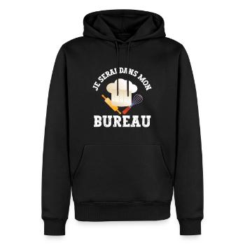 je serai dans mon bureau - Sweat à capuche Premium bio Homme - noir - Devant - Nico (187cm)