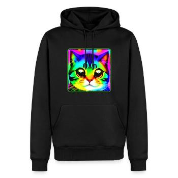 Chat de mauvaise humeur aux couleurs vives - Sweat à capuche Premium bio Homme - noir - Devant - Nico (187cm)