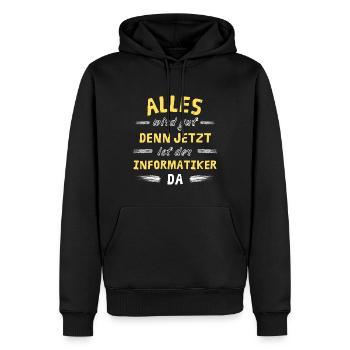 Alles wird gut denn jetzt ist der Informatiker da - Männer Premium Bio Hoodie - Schwarz - Vorne - Nico (187cm)