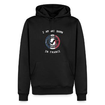 I am was born in France - Sweat à capuche Premium bio Homme - noir - Devant - Nico (187cm)