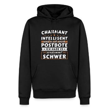Charmant und intelligent - Postbote Edition - Männer Premium Bio Hoodie - Schwarz - Vorne - Nico (187cm)