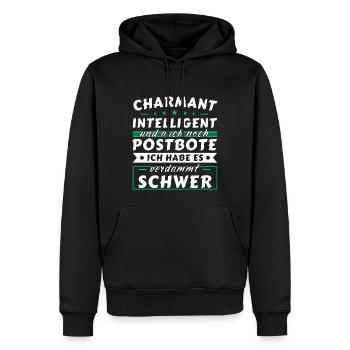 Charmant und intelligent - Postbote Edition - Männer Premium Bio Hoodie - Schwarz - Vorne - Nico (187cm)