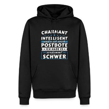Charmant und intelligent - Postbote Edition - Männer Premium Bio Hoodie - Schwarz - Vorne - Nico (187cm)